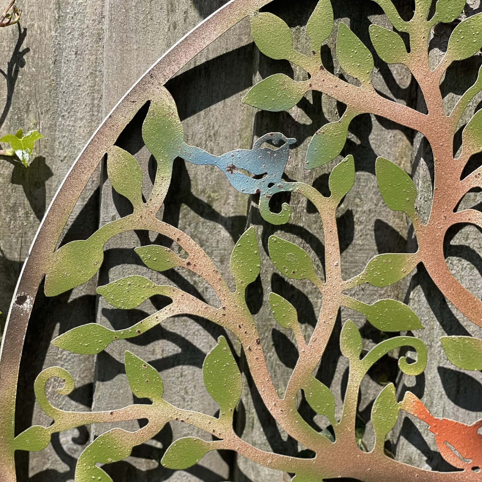 Rustic Metal Tree Wall Art with Green Leaves 4