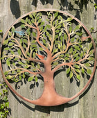 Rustic Metal Tree Wall Art with Green Leaves 5
