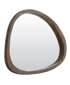 Triangular mirror with a wooden frame on a white background