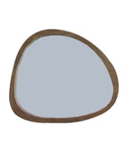 Triangular mirror with wooden frame on a white background