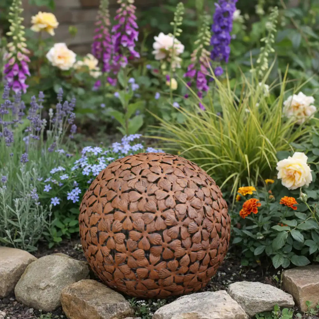 Rusty Flowers Garden Ball Ornament