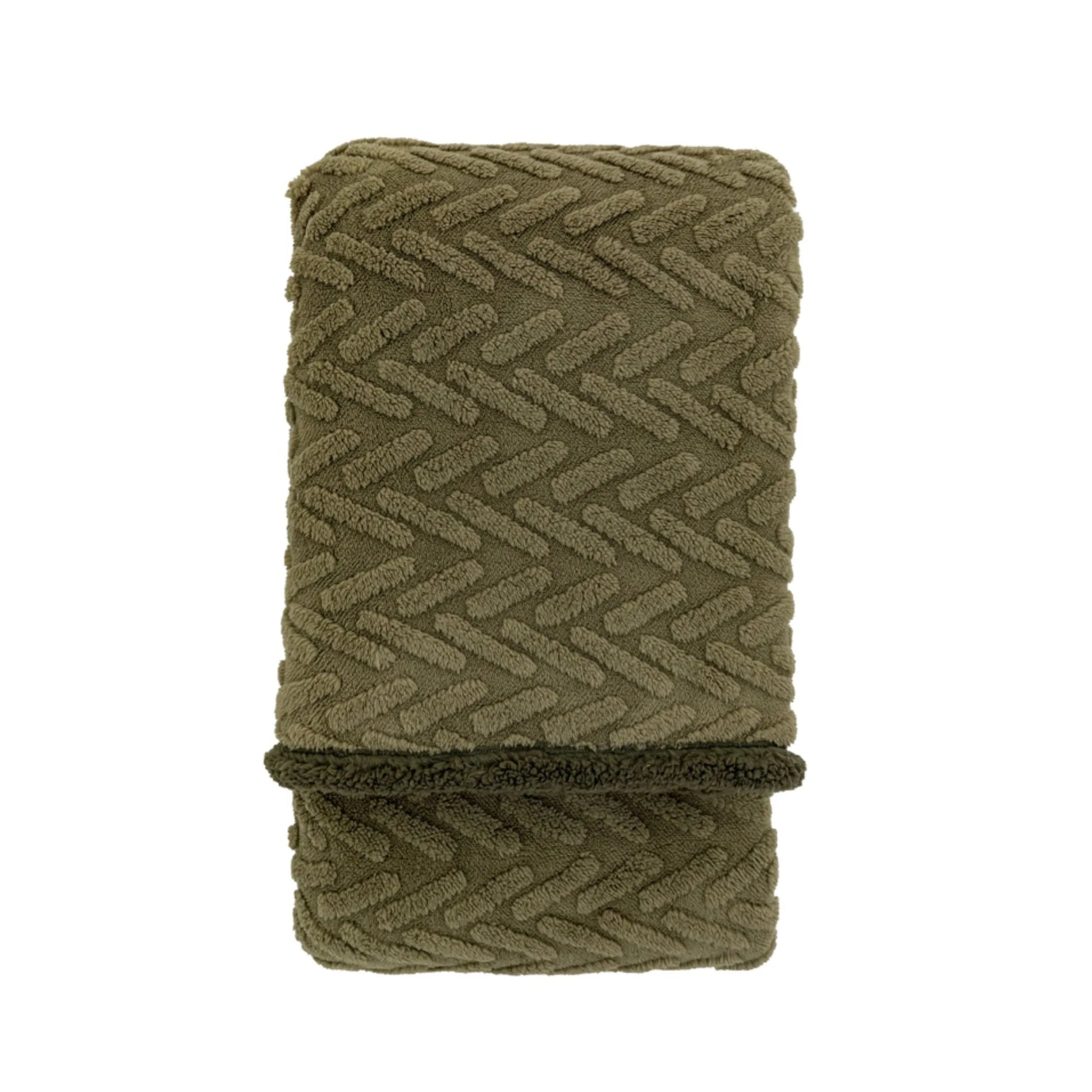 Sage Green Herringbone Faux Fur Throw 1