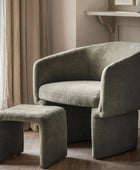 Sage Grey Fabric Curved Armchair with Footstool