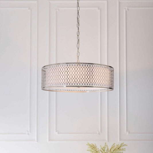 Satin Nickel Geometric Fretwork Pendant Light - The Farthing