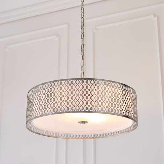 Satin Nickel Geometric Fretwork Pendant Light - The Farthing