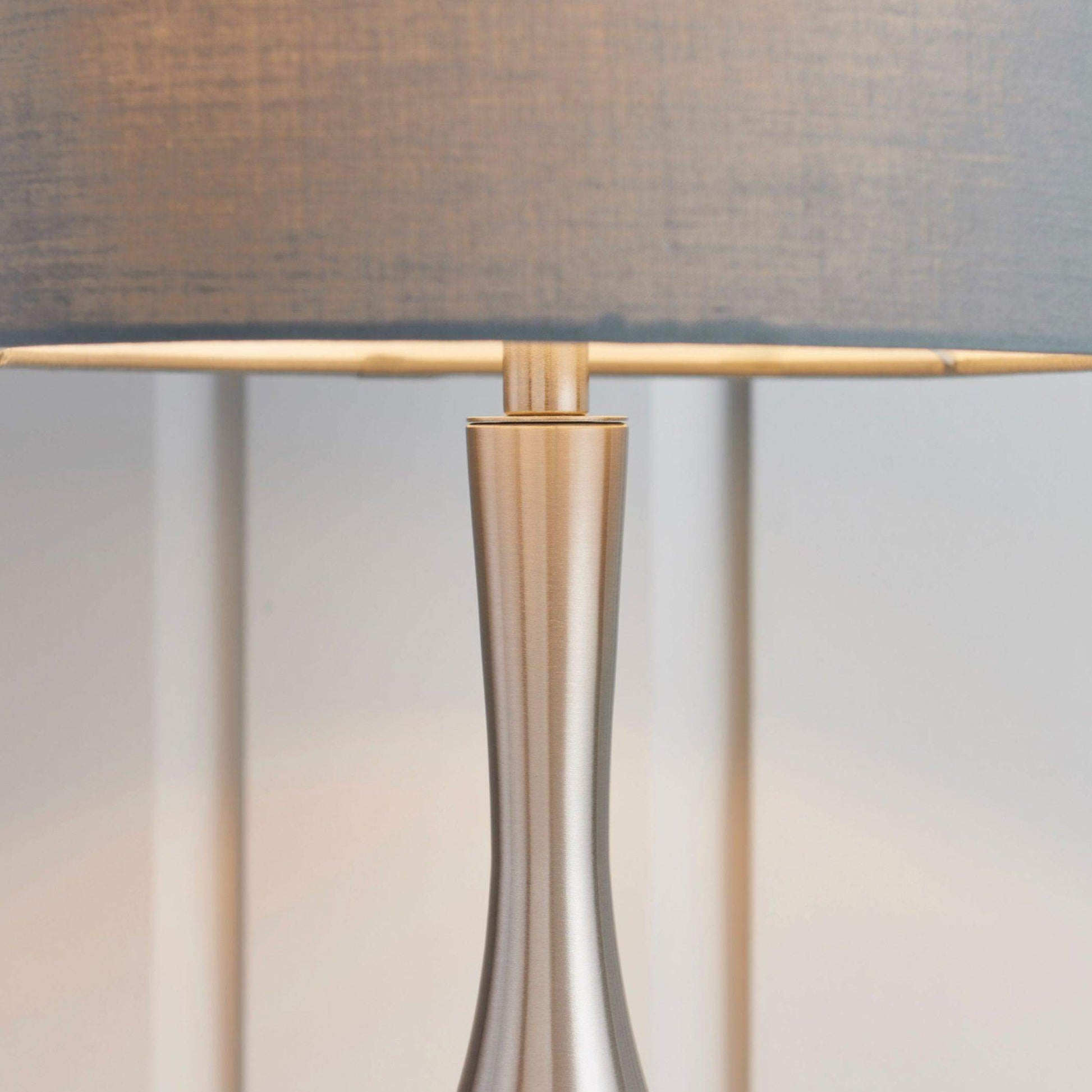 Satin Nickel Table Lamp & Grey Shade - The Farthing