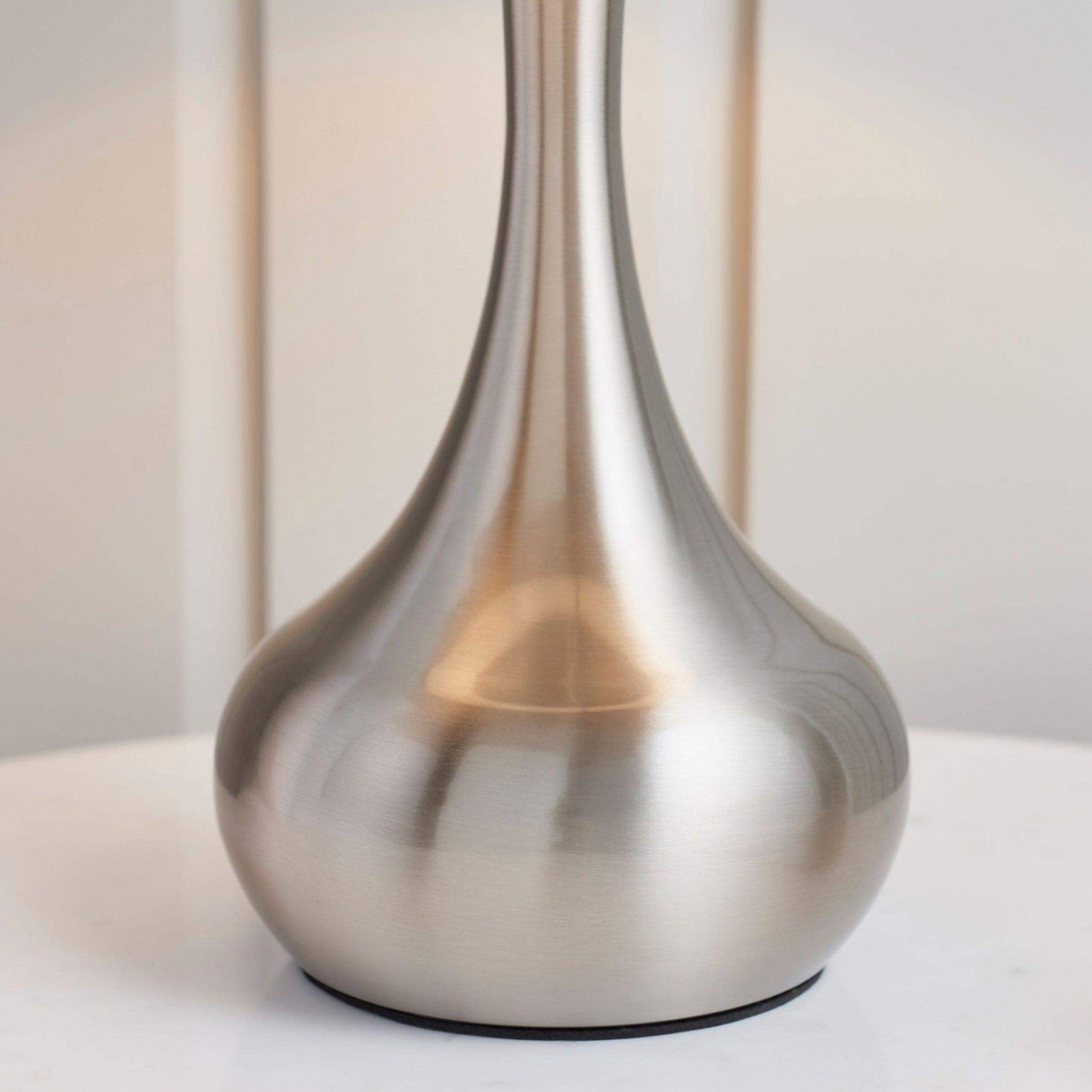 Satin Nickel Table Lamp & Grey Shade - The Farthing