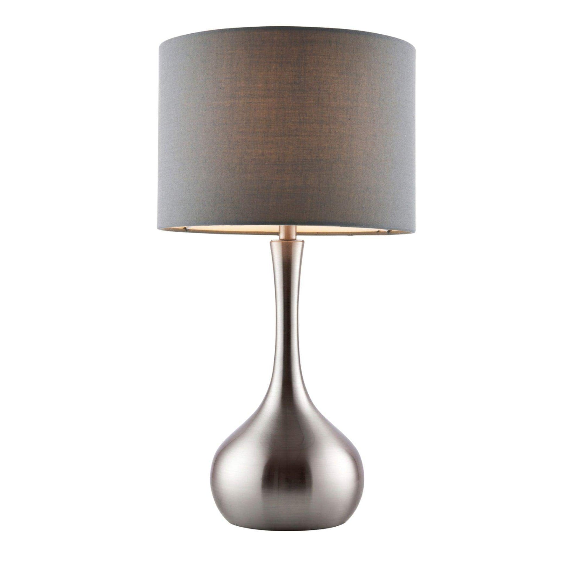 Satin Nickel Table Lamp & Grey Shade - The Farthing