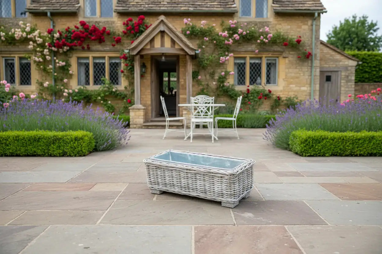 Wide Rectangular Rattan Trough Planter with Metal Insert
