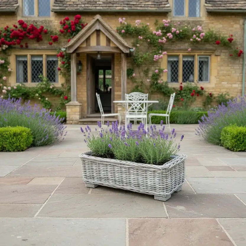 Wide Rectangular Rattan Trough Planter with Metal Insert