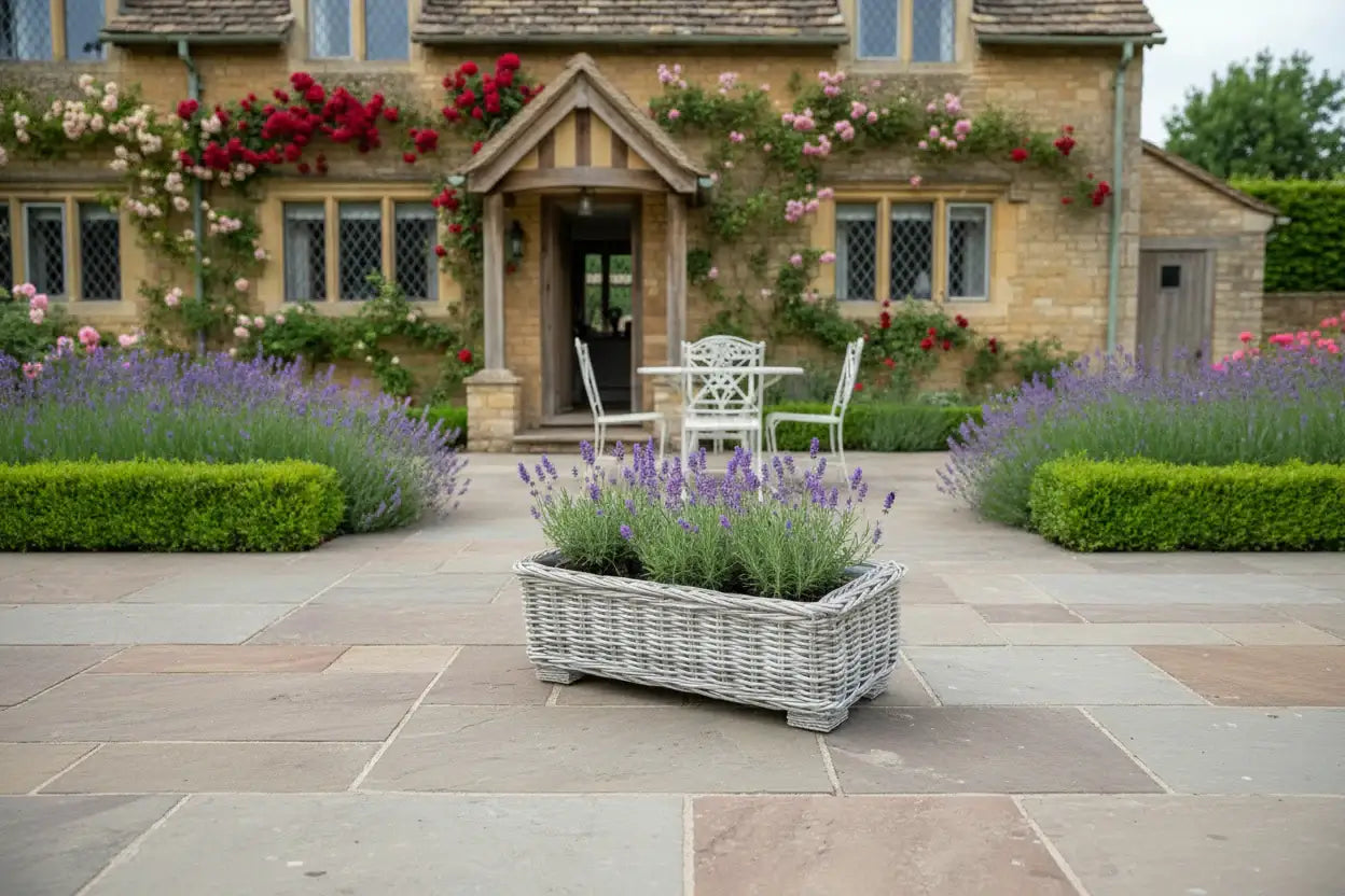 Wide Rectangular Rattan Trough Planter with Metal Insert