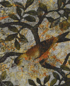 Decorative mosaic with a bird and foliage on a textured background