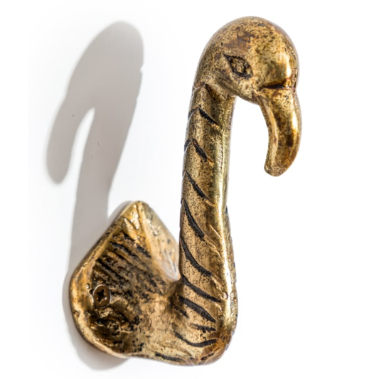 Set of 2 Antique Gold Flamingo Head Coat Hooks 1