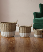 Set of 3 White Base Woven Storage Baskets