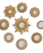 Set of 9 Sunburst Antique Gold Framed Mirrors
