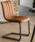 Set of Two Cantilever Aged Faux Brown Leather Dining Chairs 44