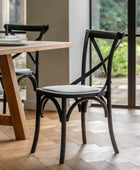 Set of Two Distressed Black Wood Cross Back Dining Chairs 34