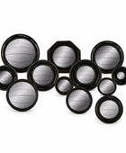 Set of 12 Antique Black Convex Framed Mirrors