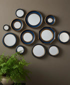 Set of ceramic plates with blue rims on a white background
