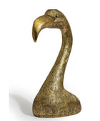 A decorative sculptural flamingo head and neck sculpture with a textured metallic gold finish, shown against a plain white background.