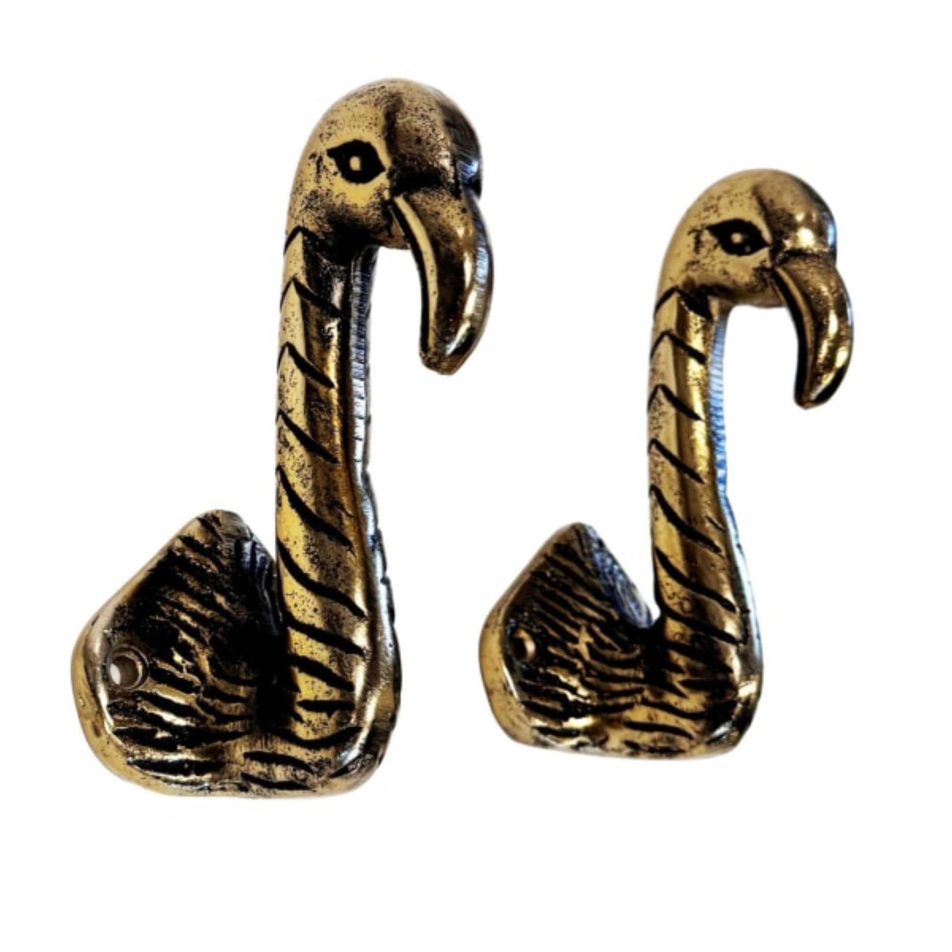 Set of 2 Antique Gold Flamingo Head Coat Hooks 5