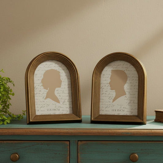 Set of 2 Antique Gold Ribbed Arched Photo Frames
