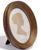 Round wooden frame with a silhouette on a white background