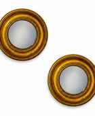 Set of 2 Antique Gold Round Convex Framed Mirrors