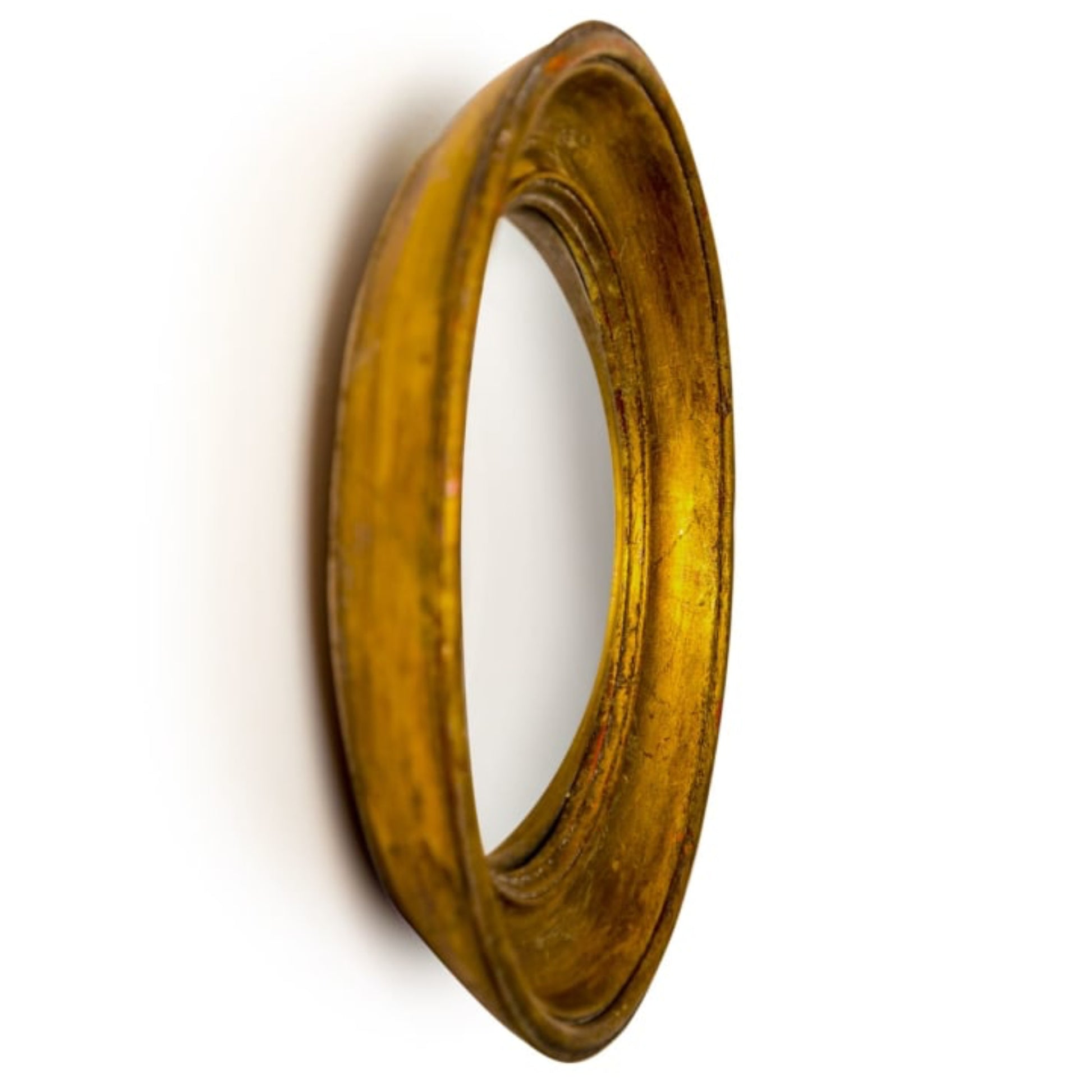 Set of 2 Antique Gold Round Convex Framed Mirrors