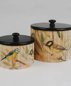 Set of 2 Birds Bamboo Pots with Wood Lids