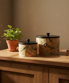 Set of 2 Birds Bamboo Pots with Wood Lids