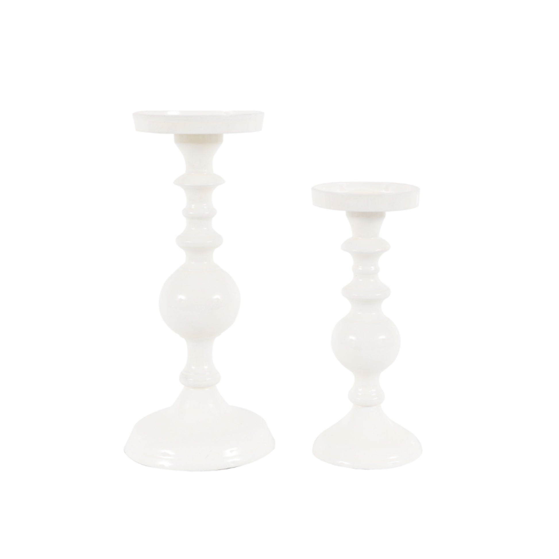 Two white candle holders on a white background