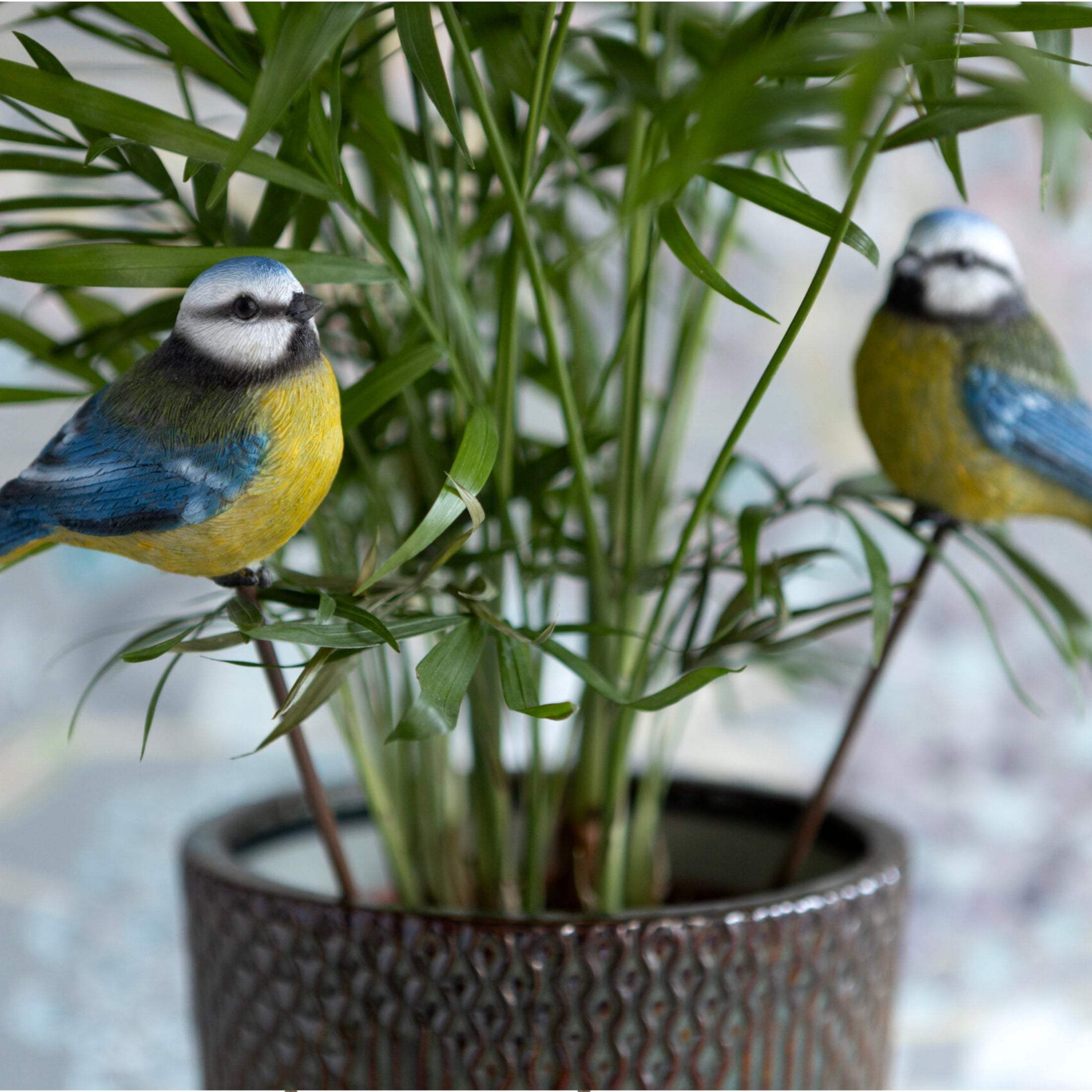 Set of 2 Decorative Blue Tit Plant Pot Stakes - The Farthing