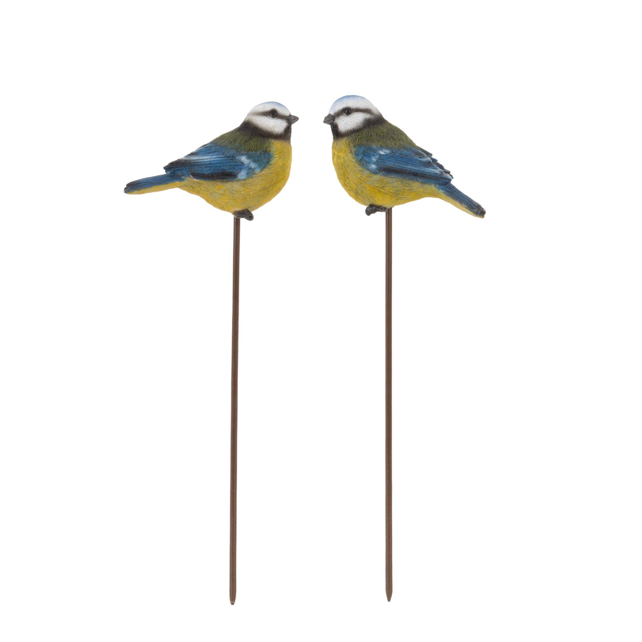 Set of 2 Decorative Blue Tit Plant Pot Stakes - The Farthing