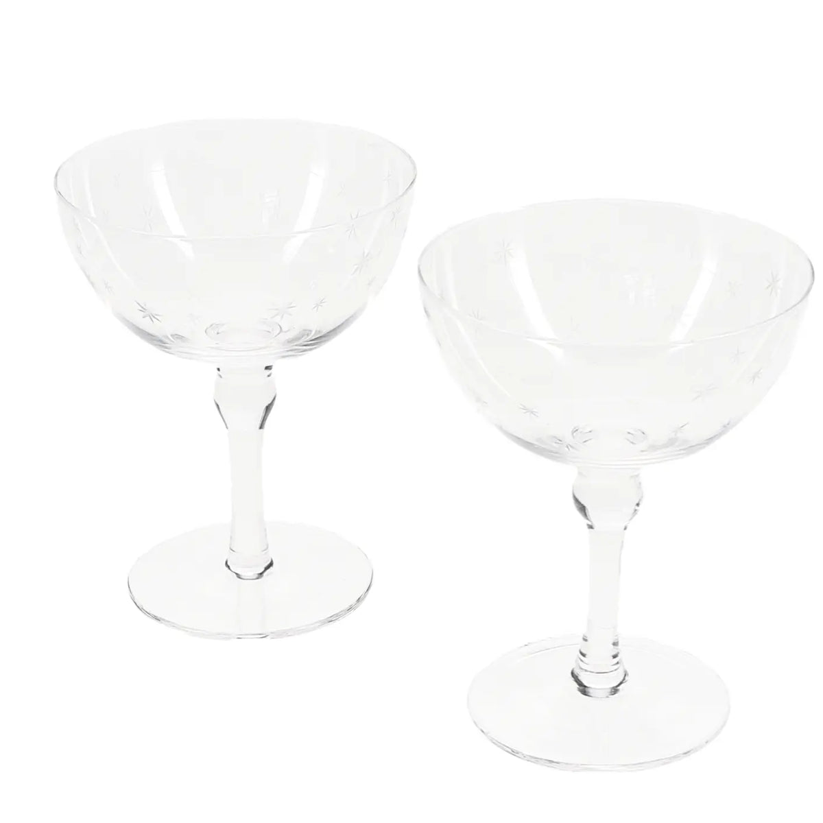 Set of 2 Etched Star Champagne Coupe Glasses 1