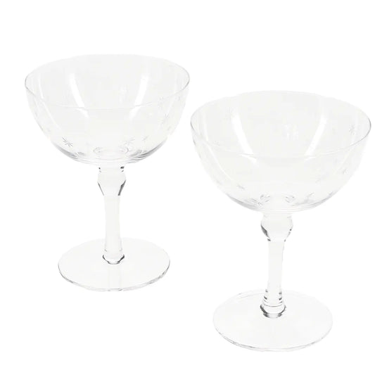 Set of 2 Etched Star Champagne Coupe Glasses 1