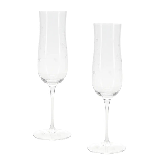 Set of 2 Etched Star Champagne Flutes 