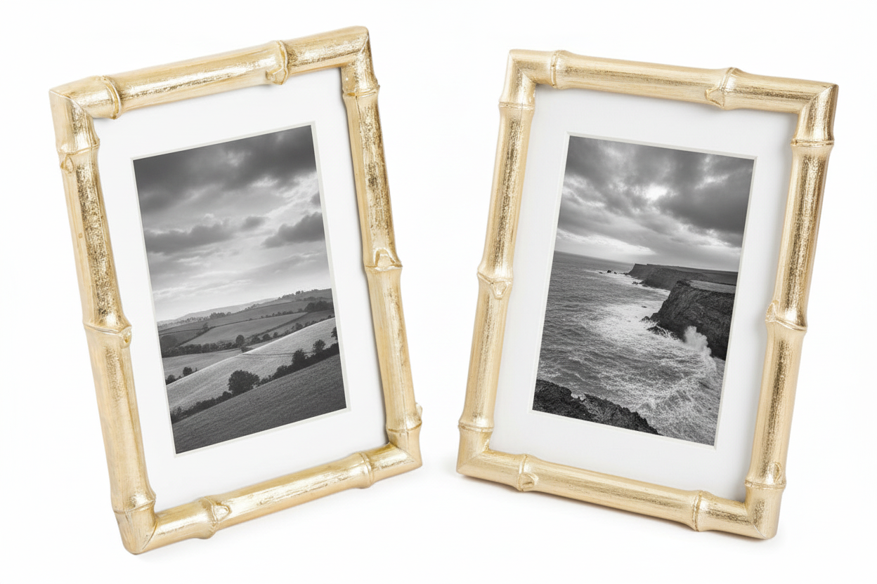 Set of 2 Gold Bamboo Photo Frames  - 5"x7"