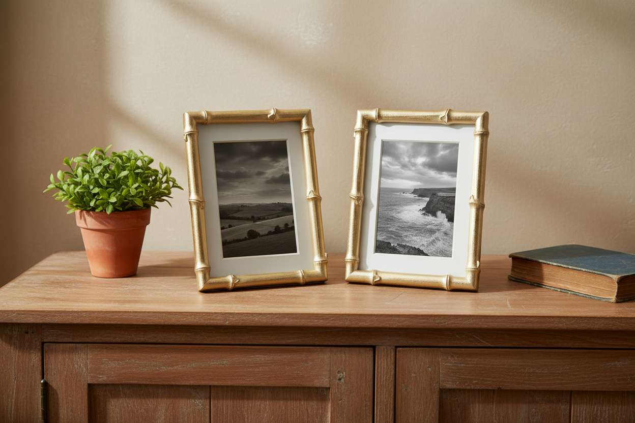 Set of 2 Gold Bamboo Photo Frames  - 5"x7"
