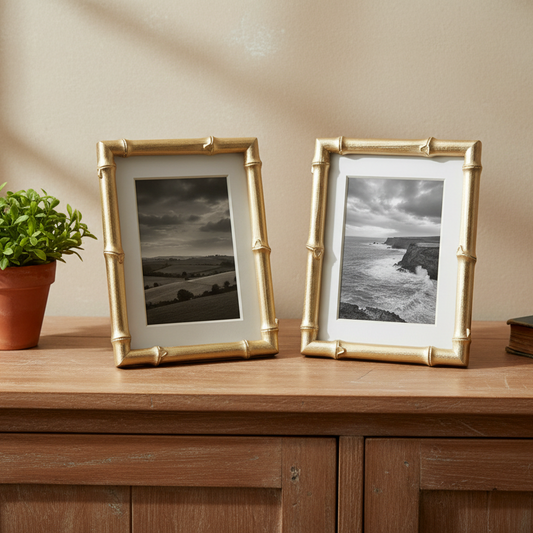 Set of 2 Gold Bamboo Photo Frames  - 5"x7"