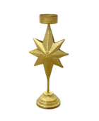 Gold star-shaped candle holder on a white background