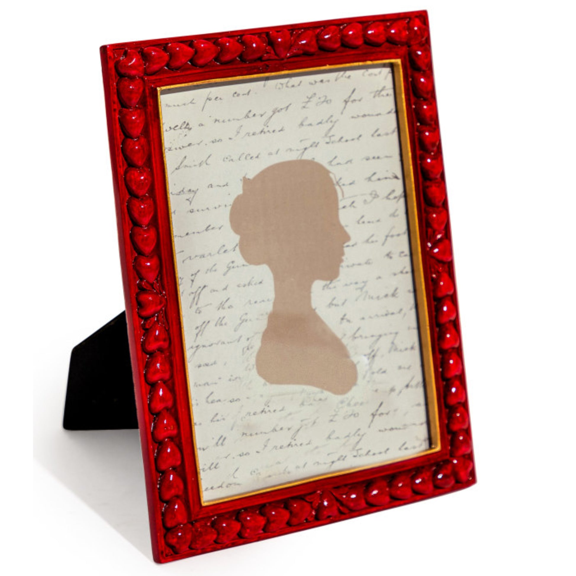Red decorative frame with a silhouette and text on a white background