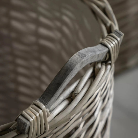 Set of 2 Large Round Woven Wicker Baskets with Handles