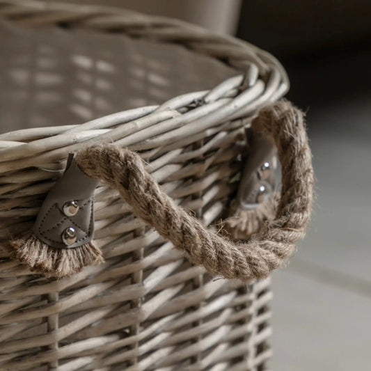 Set of 2 Natural Woven Wicker Baskets with Handles 1