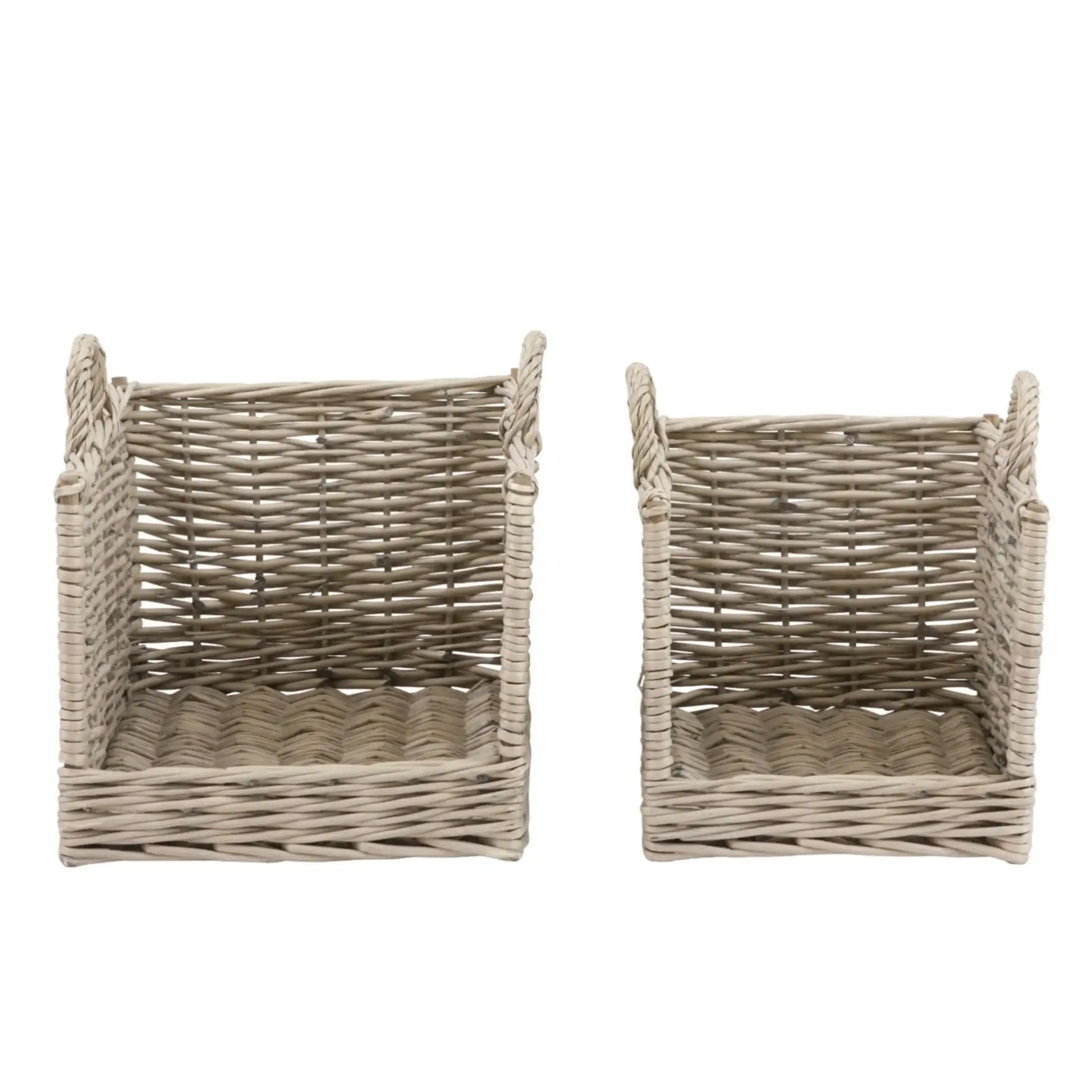 Two wicker baskets on a white background