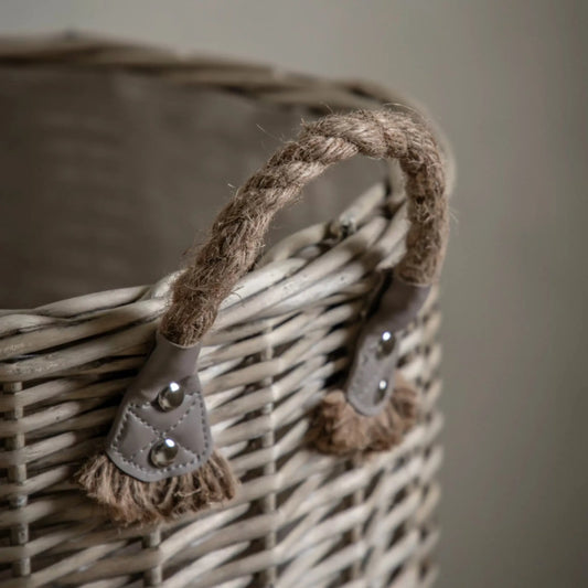 Set of 2 Round Woven Wicker Baskets with Handles