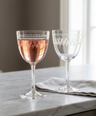 Set of 2 Vintage Etched Wine Glasses – Clear Retro Style Stemmed Glassware