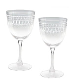 Set of 2 Vintage Etched Wine Glasses – Clear Retro Style Stemmed Glassware 1
