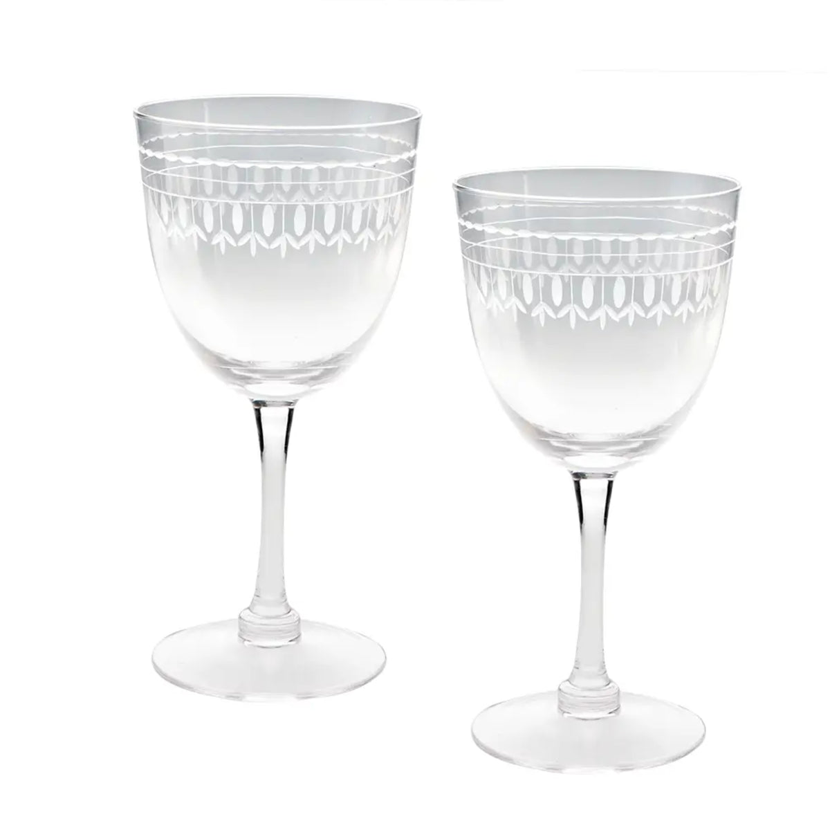 Set of 2 Vintage Etched Wine Glasses – Clear Retro Style Stemmed Glassware 1