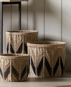 Set of 3 Black Chevron Design Woven Baskets